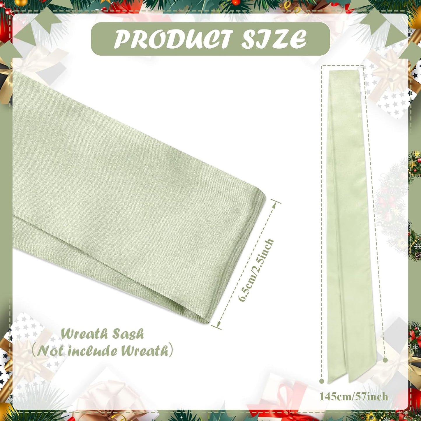 Skiennix Sage Green Wreath Sash - Blank Satin Monogram Sash for Front Door Decor | 2 Pcs Set