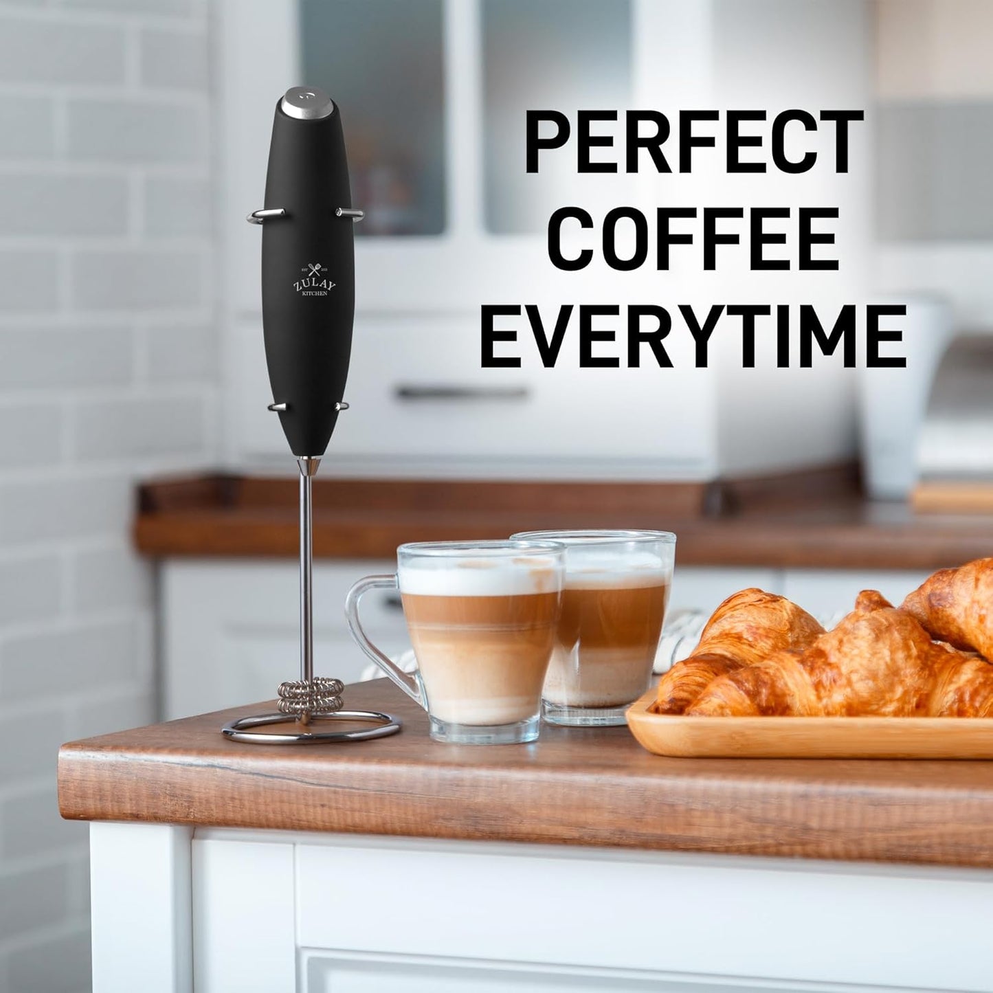 Zulay Kitchen Double Whisk Milk Frother - Powerful Handheld Foam Maker for Coffee & Lattes | Includes 2 Duracell Batteries