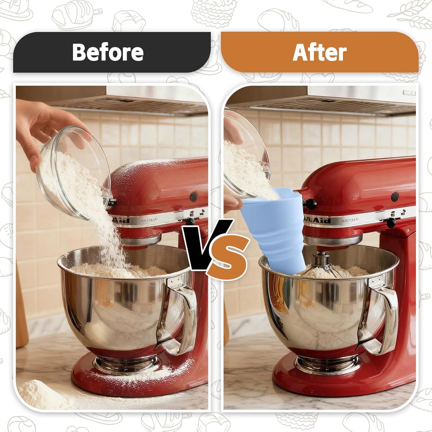 KitchenAid Flour Funnel - Easy Pour Anti-Splash Mixer Attachment for 4.5-5 Qt Tilt-Head Mixers | Dishwasher Safe, Blue