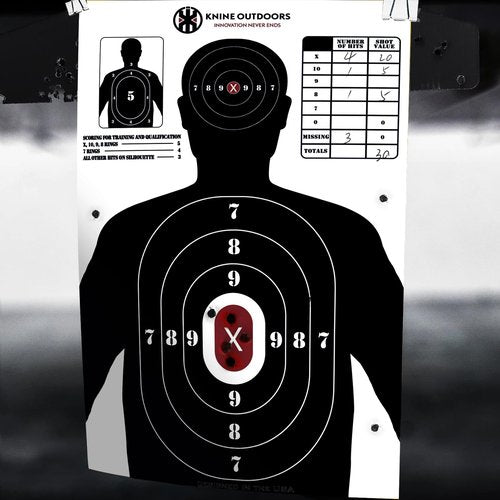 KNINE OUTDOORS Shooting Targets Paper, 17x25 inch, Bulk for Hunting, Handguns, Pistols, Rifles, Silhouette with Red Bullseye, Black Design (25 Pack)