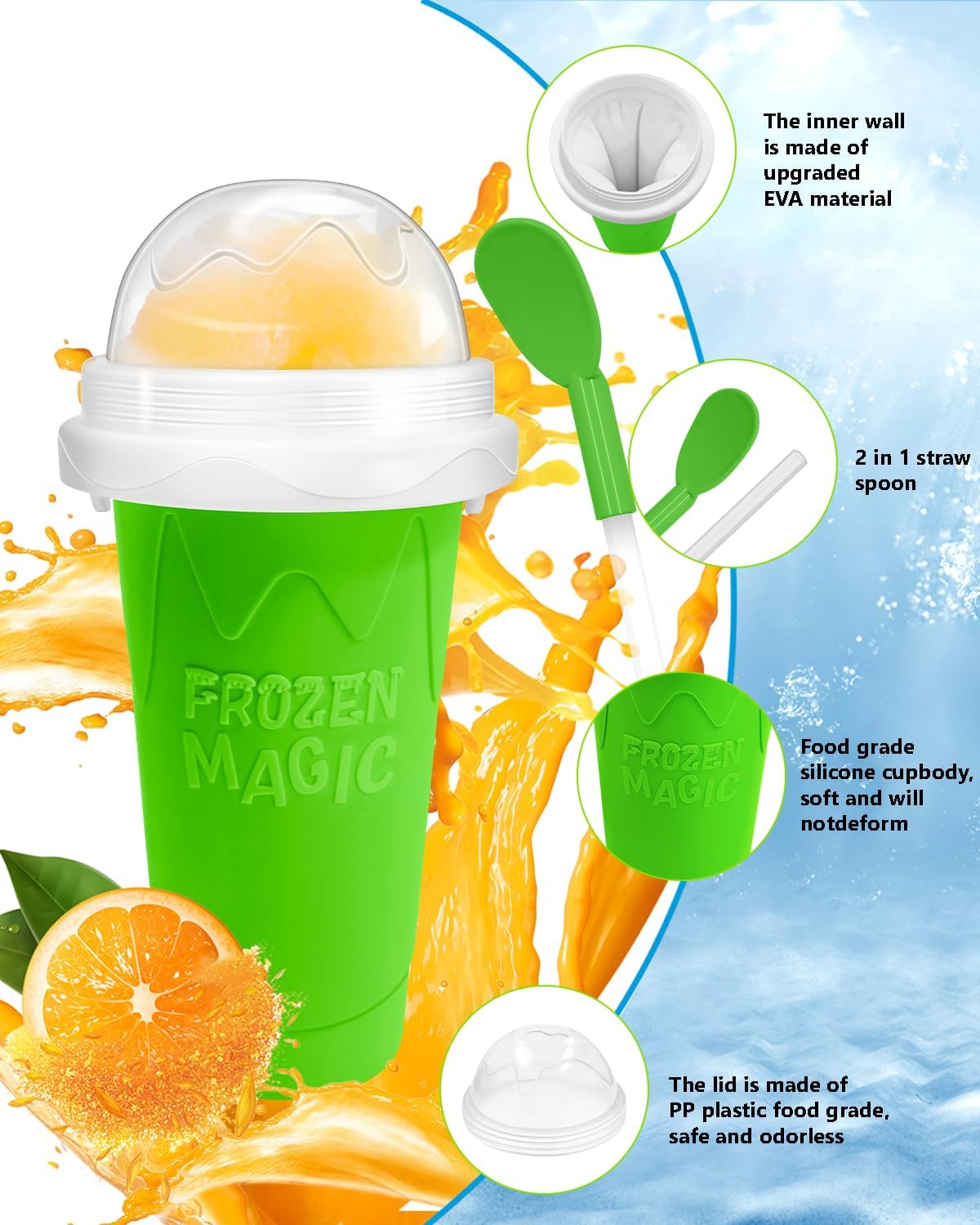 Skiennix Slushy Cup - DIY Magic Slushy Maker for Juices & Ice Cream | Portable Double-Layer Design (Green)