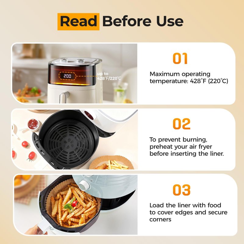 Air Fryer Liners for Ninja, 200 Pcs 8" Round Airfryer Paper Liners Disposable for Oven, Pans & Baking, Non-Stick and Oil Proof Parchment Paper for 5-8 qt Air Fryer Basket by Vailnd