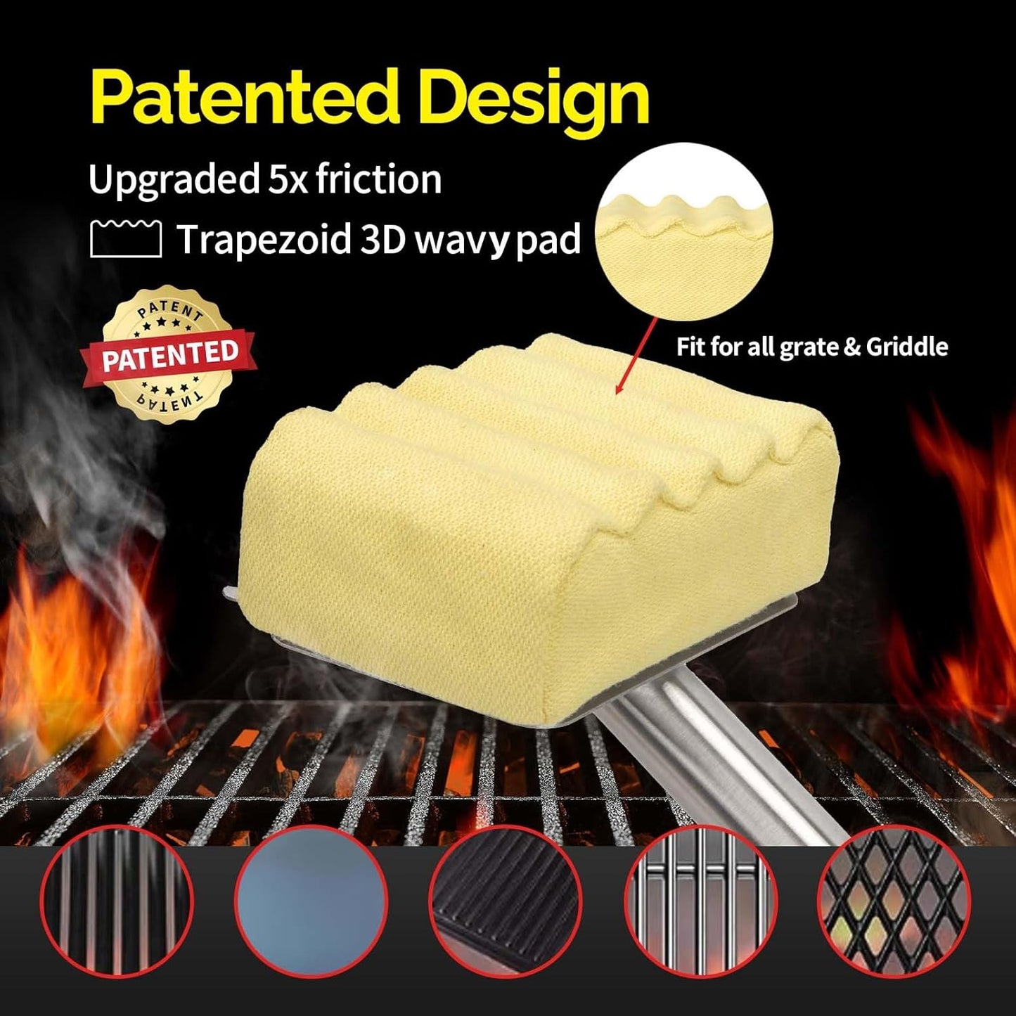 XUDAKAIXIN Grill Brush - Bristle-Free Aramid Fiber Pad for Cast Iron & Stainless Steel Grates | Safe Outdoor BBQ Cleaner
