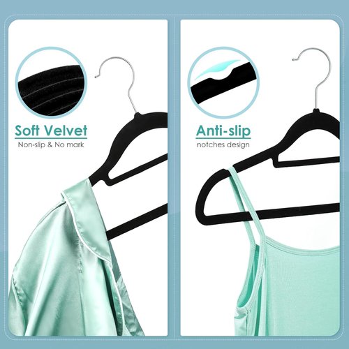 DUDUCOFU Velvet Hangers - Non-Slip Felt Design | 30 Pack Black Space-Saving Slim Hangers with 360° Swivel Hook for Suits, Coats & Dresses