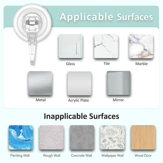 VIS'V Suction Cup Hooks, Small Shower Suction Hooks, Heavy Duty, Removable and Reusable, Clear, 2 Pcs