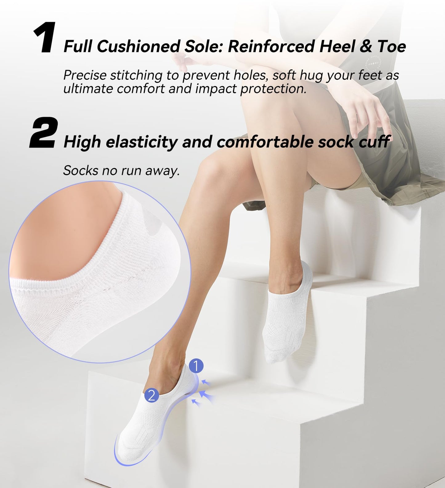 FITRELL No Show Socks Womens and Men - Athletic Cushioned Low Cut Ankle Socks Invisible Non-slip Liner, 3 Pairs Black+White+Grey, Large
