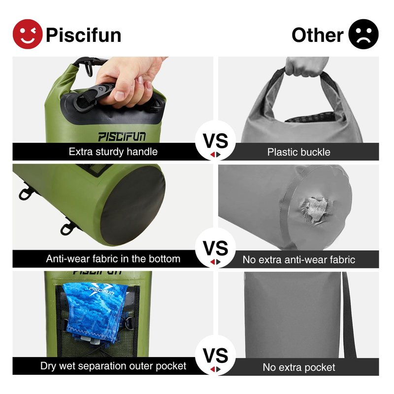 Piscifun Dry Bag, Waterproof Floating Backpack 10L with Waterproof Phone Case for Boating, Kayaking, Fishing, Orange 10L