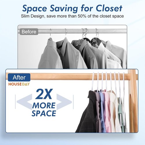 HOUSE DAY Plastic Hangers - 16 Pack White Adult Clothes Hangers | Space-Saving, Non-Slip & Durable Design