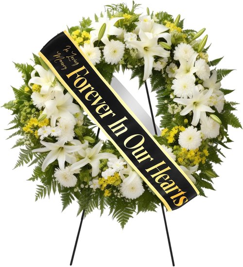 Fanfanwin Funeral Sash - Memorial Wreath Ribbon for Celebration of Life | 58x4'' Black Gold, Forever in Our Hearts