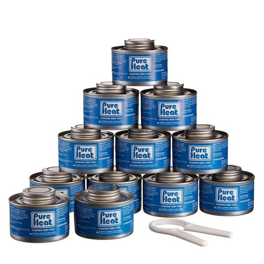Pure Heat 6-Hour Chafing Fuel Cans (12 Pack) - Resealable Burner Fuel - Food Warmer Cans for Chafing Dishes - Canned Heat Perfect for Catering, Buffet, or Camping