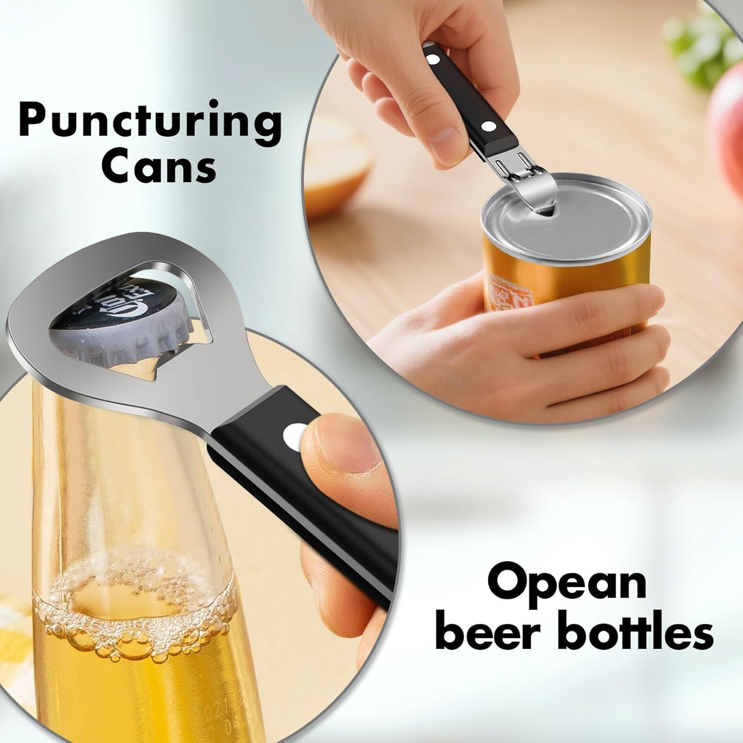 Skiennix Manual Can Opener Set - Heavy Duty Stainless Steel with Smooth Edge & Strong Magnet | 3-Piece Black