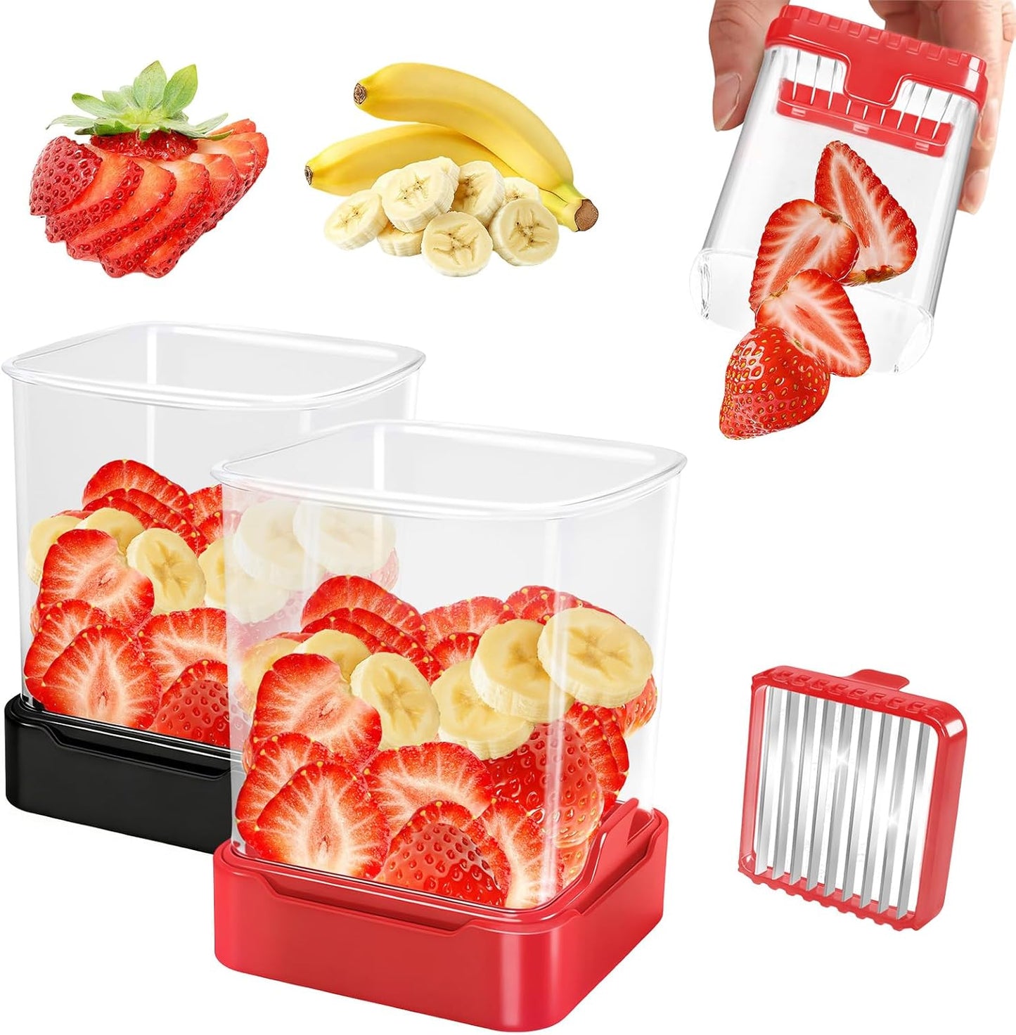 Skiennix Fruit Slicer Cup - Detachable Cutter for Quick & Safe Slicing | 2 Pack (Black & Red)