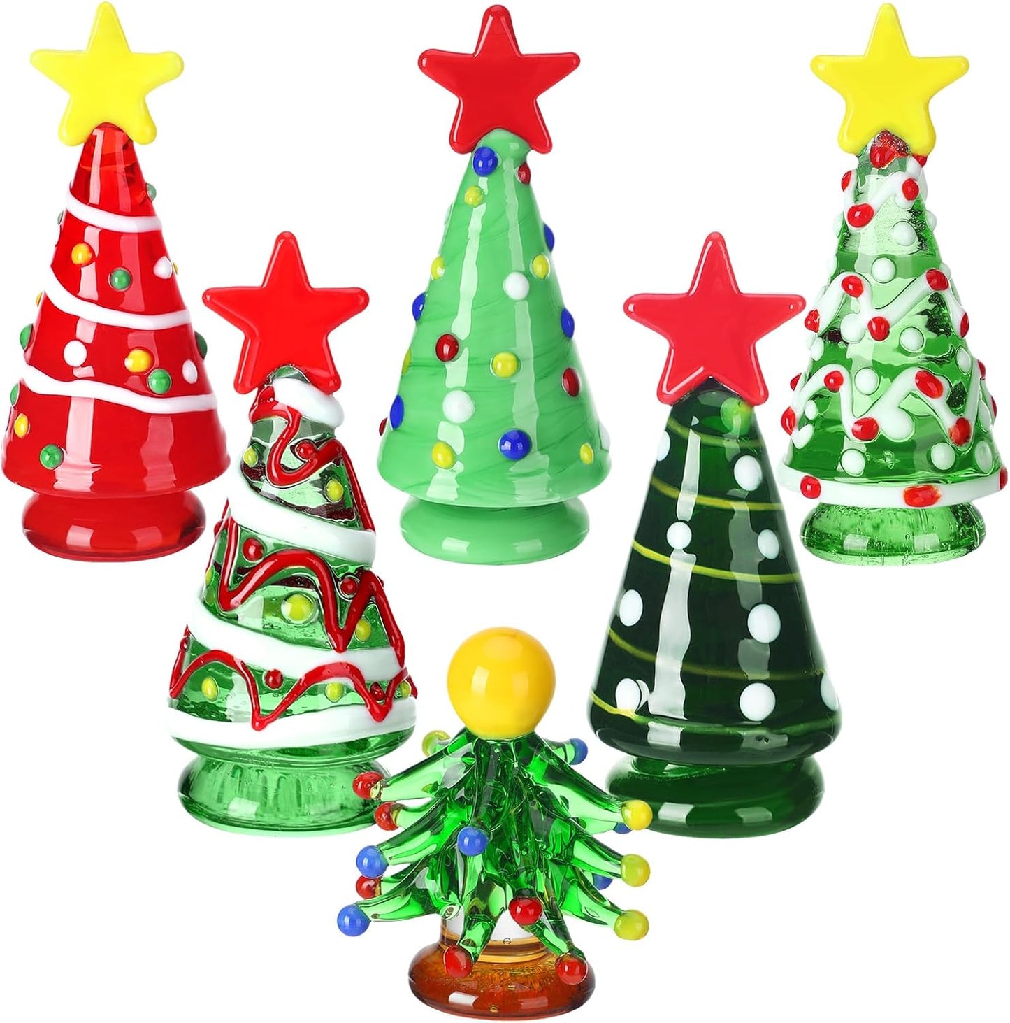 Skiennix Mini Christmas Tree Glass Ornaments Set - 6 Pcs Holiday Decor for Dollhouses | 2.36 Inch