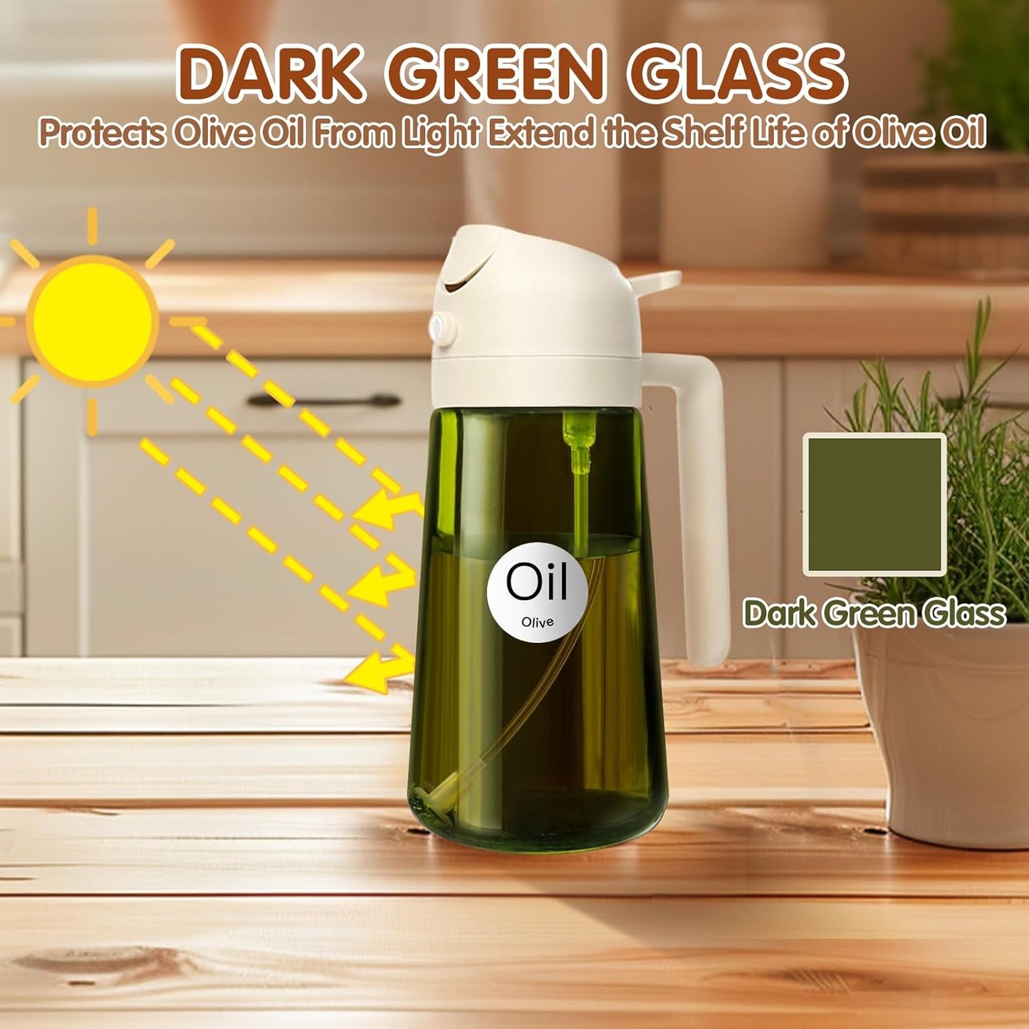 YARRAMATE 2PCS 16oz Oil Sprayer - Food-Grade Olive Oil Dispenser | Premium Dark Green Glass for Kitchen & BBQ