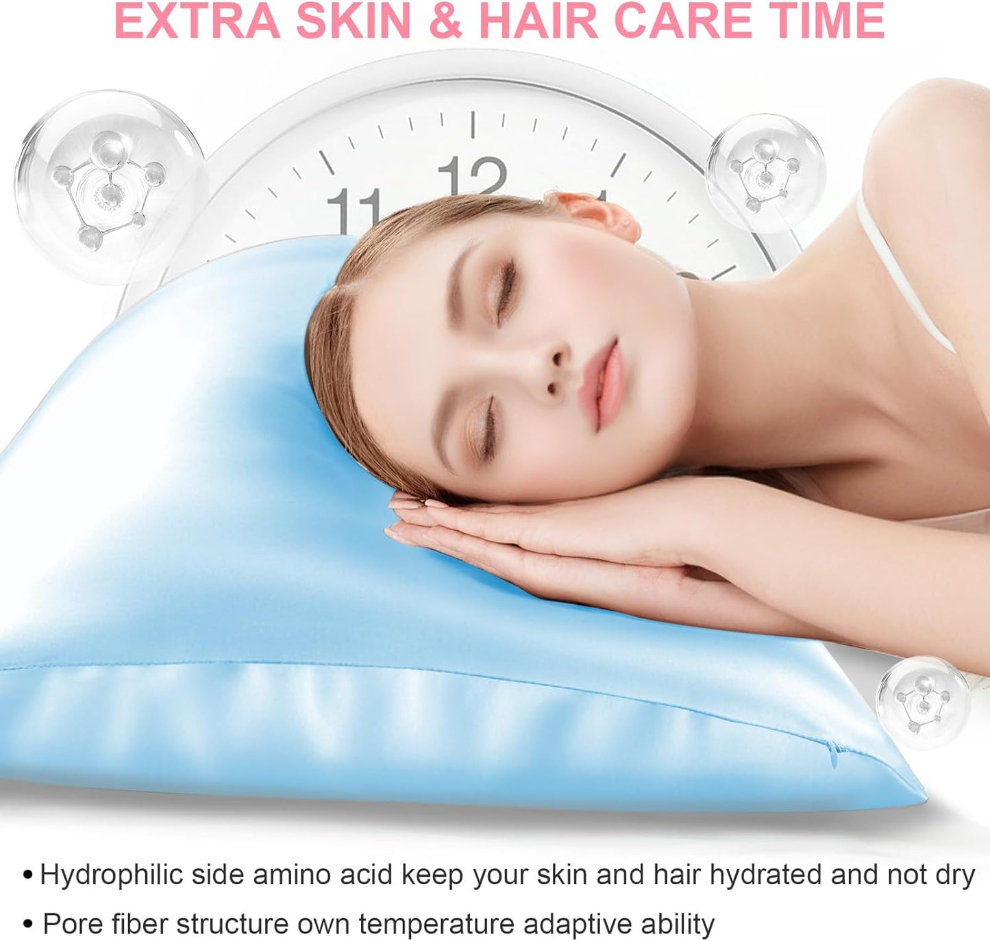 Skiennix Mulberry Silk Pillowcase - Queen Size, Hidden Zipper, Smooth & Breathable, Sky Blue