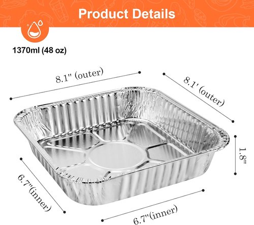 GrillChef 8x8 Aluminum Foil Pans with Lids - Disposable Baking Pans for Cakes & Breads | 25 Pack