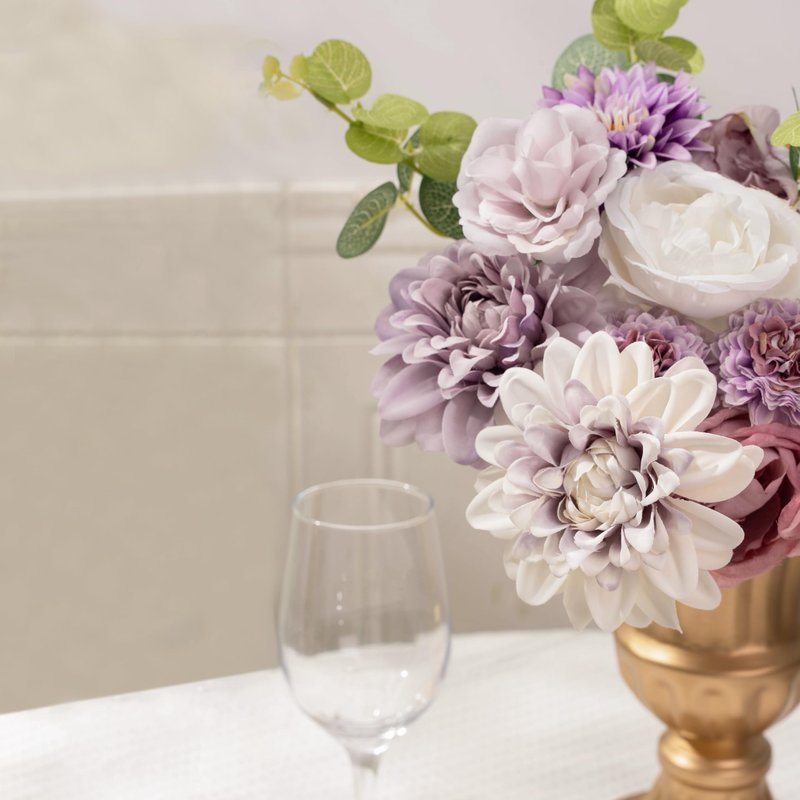 Khyxvbcd 30 Pcs Artificial Flowers Combo Purple Flowers Mix Silk Flowers Dahlia Roses with Stems for DIY Wedding Bridal Bouquets, Baby Shower, Floral Arrangement, Table Centerpieces, Home Decorations