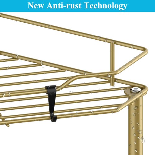 HuggieGems 5-Tier Corner Shower Caddy Organizer - Stylish Gold Bathroom Shelf Stand with Hooks