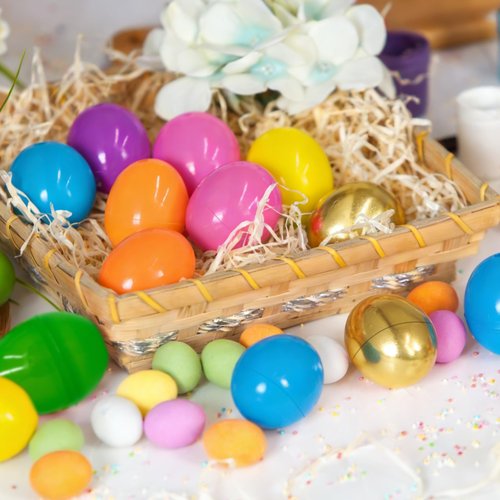 Halystar 100 Pcs Plastic Easter Eggs Bulk (2.3") - Fillable Empty Easter Eggs with 2 Golden Eggs, 6 Bright Colors - Easter Basket Stuffers, Easter Egg Hunt Supplies, Party Favors for Kids Toddlers