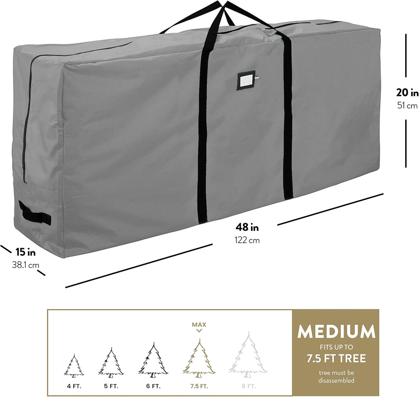 ZOBER Christmas Tree Storage Bag | 600D Oxford Fabric - Waterproof & Tear-Proof - Fits 7.5 Ft Trees - Gray