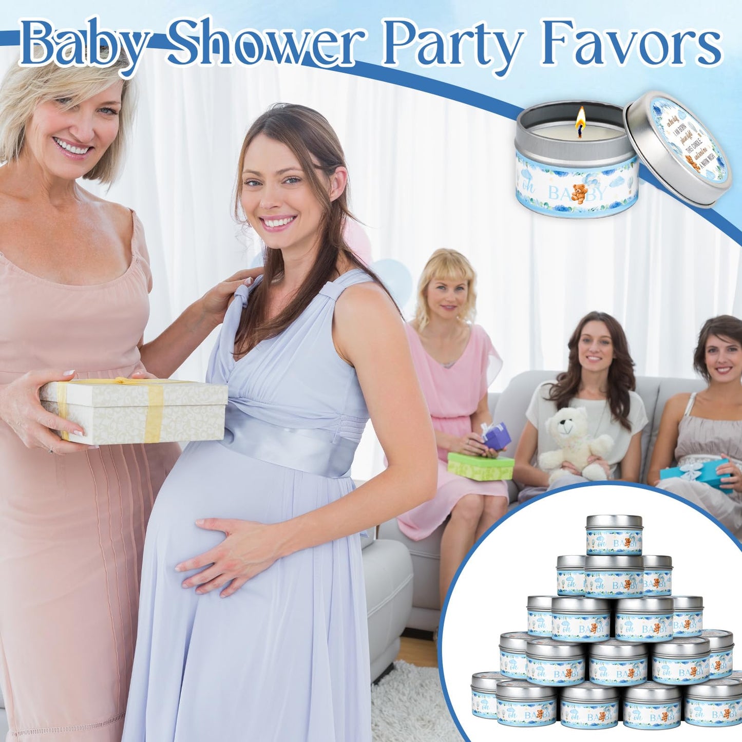 50Set Baby Shower Candle Party Favors Bear Lavender Scented Candles Bulk Favors for Guests Girl Boy Baby Shower Gender Reveal Party Gifts (Blue Bear)