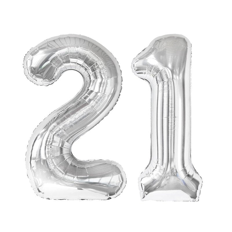 Silver Number 21 Balloon 40 inch, 21 Number Balloons, 21st Silver Birthday Decorations for Girls Boys Kids, 21 Year Old Women Men Silver Party Supplies
