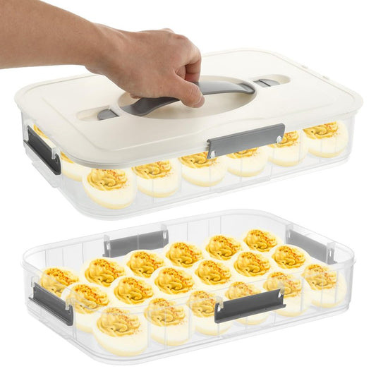 FMOACEN 2-Layer Deviled Egg Containers with Lid, 36 Slots Deviled Egg Tray Carrier with Lid Clear Eggs Storage Box Portable Egg Holder Platter with Handle for Easter Party Home Kitchen Supplies