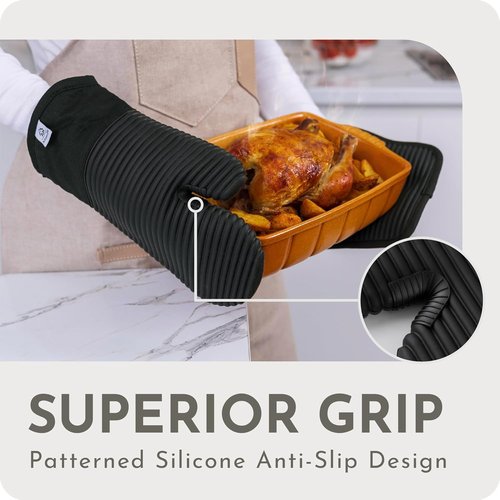 Extra Long Silicone Oven Mitts and Pot Holders Sets | Heat Resistant 500°F BPA-Free Food Grade Silicone Hot Pads & Kitchen Mittens | 4-Piece Set of Oven Gloves & Potholders for Kitchens.