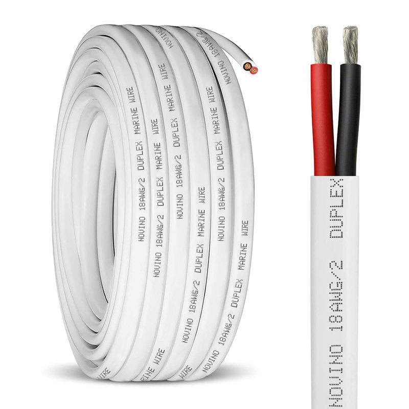 18 Gauge Marine Wire 18 AWG Duplex Marine Grade Wire,50ft Tinned Copper Oxygen-Free Insulated Red& Black Electrical Cable for Boat/Automotive/RV/Camper/Trailer Outdoor Use