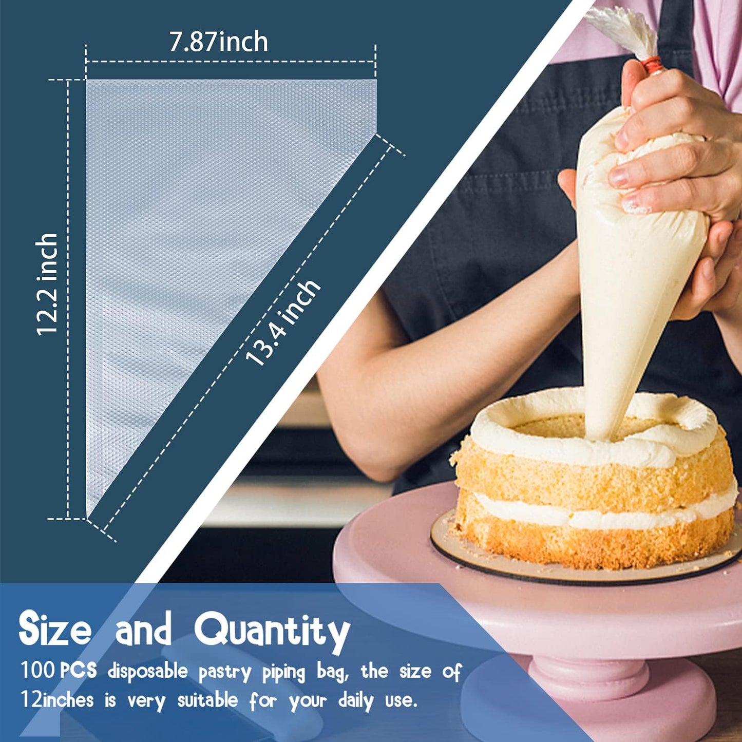 Skiennix 100pcs Thick Disposable Icing Piping Bags - 12 Inch Heavy Duty Anti-Burst for Cake Decorating