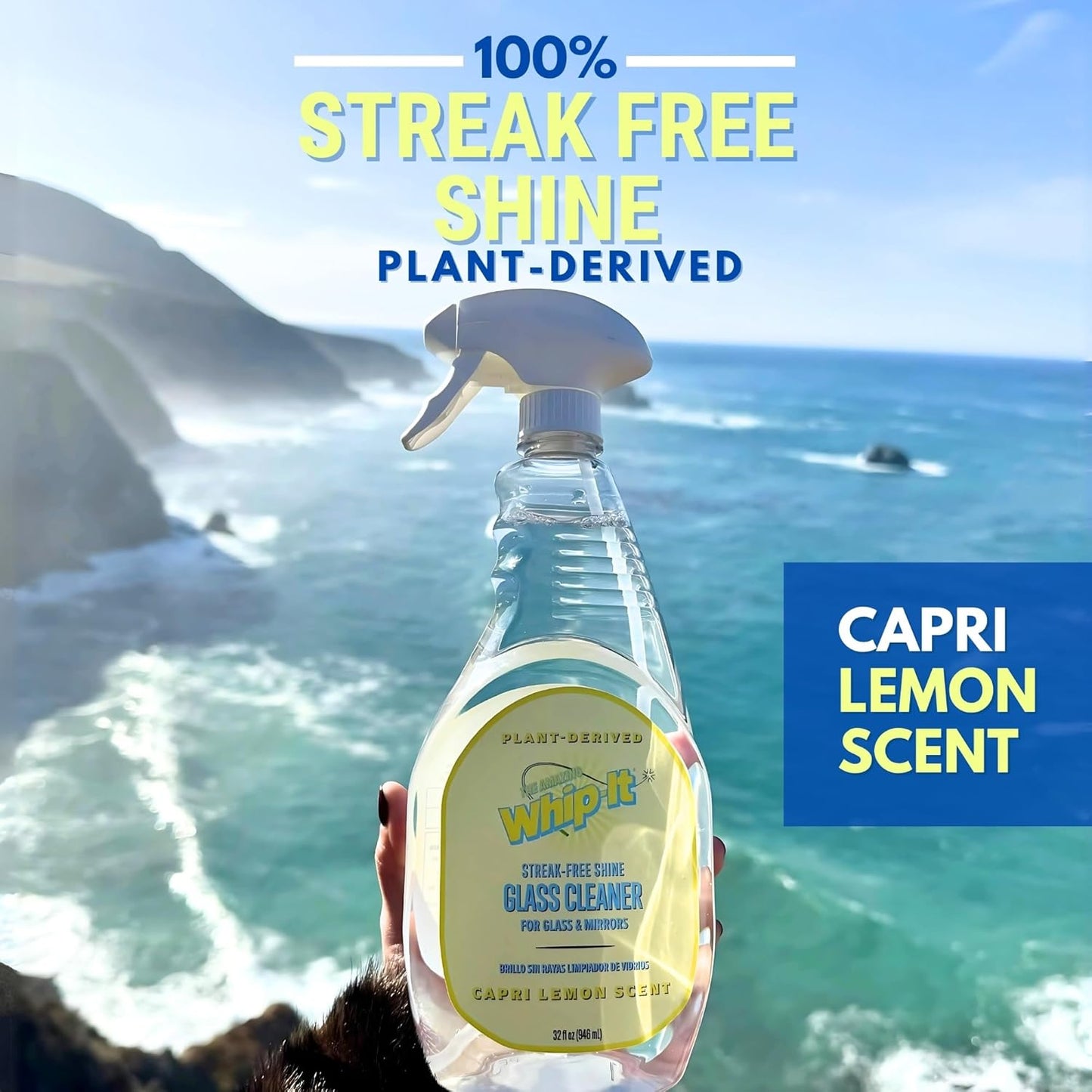 Whip-It Capri Glass Surface Cleaner Spray - Streak-Free Multi-Surface Cleaner for Tough Stains - 32oz