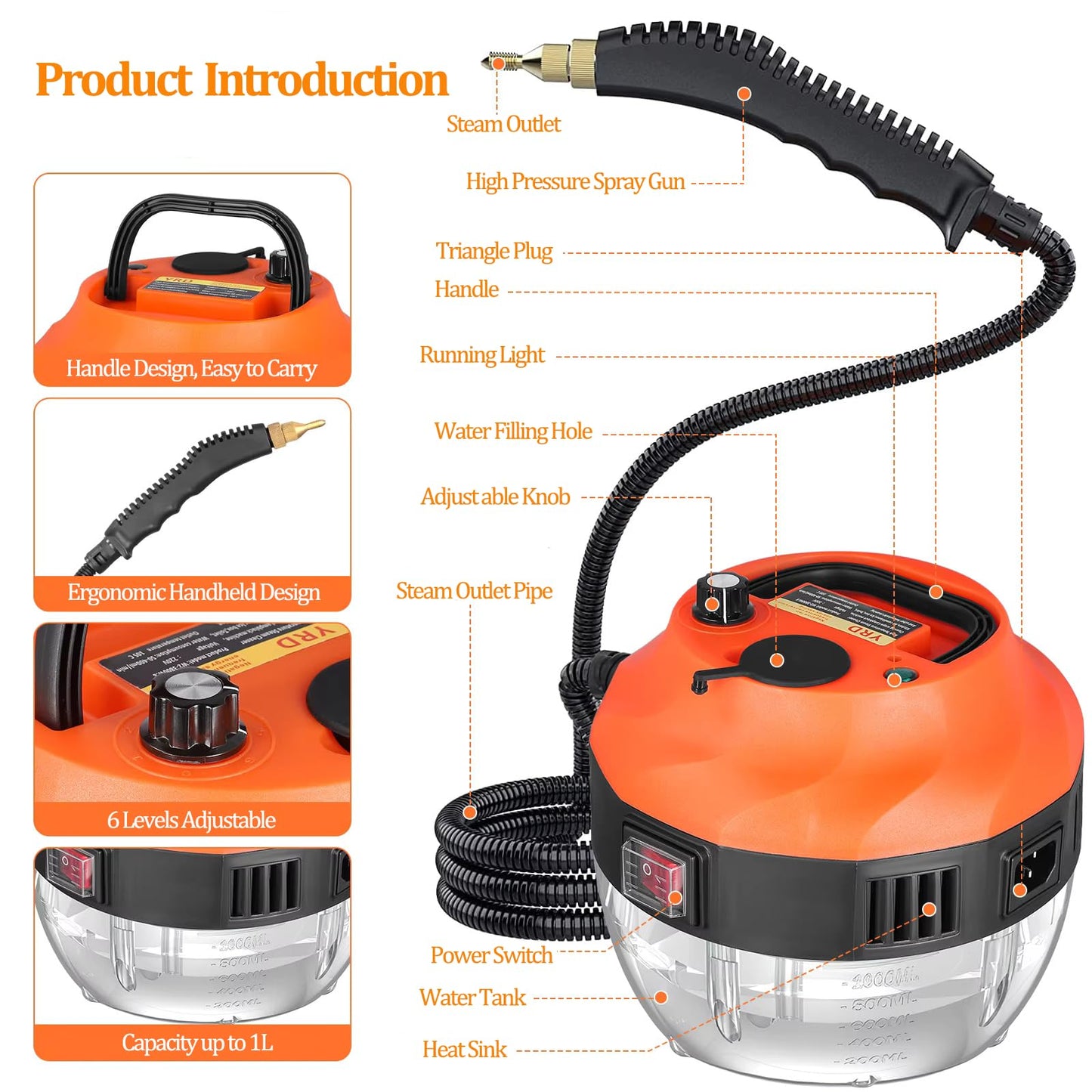 QUICTIGRY Steam Cleaner, 2500W Handheld Steam Cleaner for Home Cleaning, 15s Fast Heating, Portable Steamer for Car Detailing, Upholstery, Kitchen, Bathroom, Handheld Steamer for Cleaning House