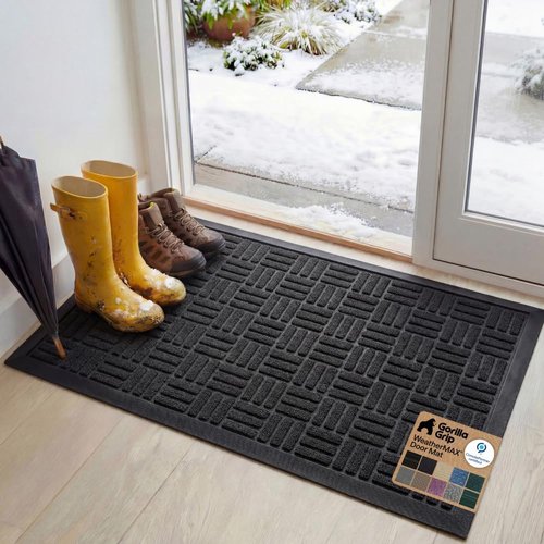 GORILLA GRIP Waterproof All-Season WeatherMAX Doormat - 47x35 Natural Rubber, Stain & Fade Resistant, Easy Clean Black Maze