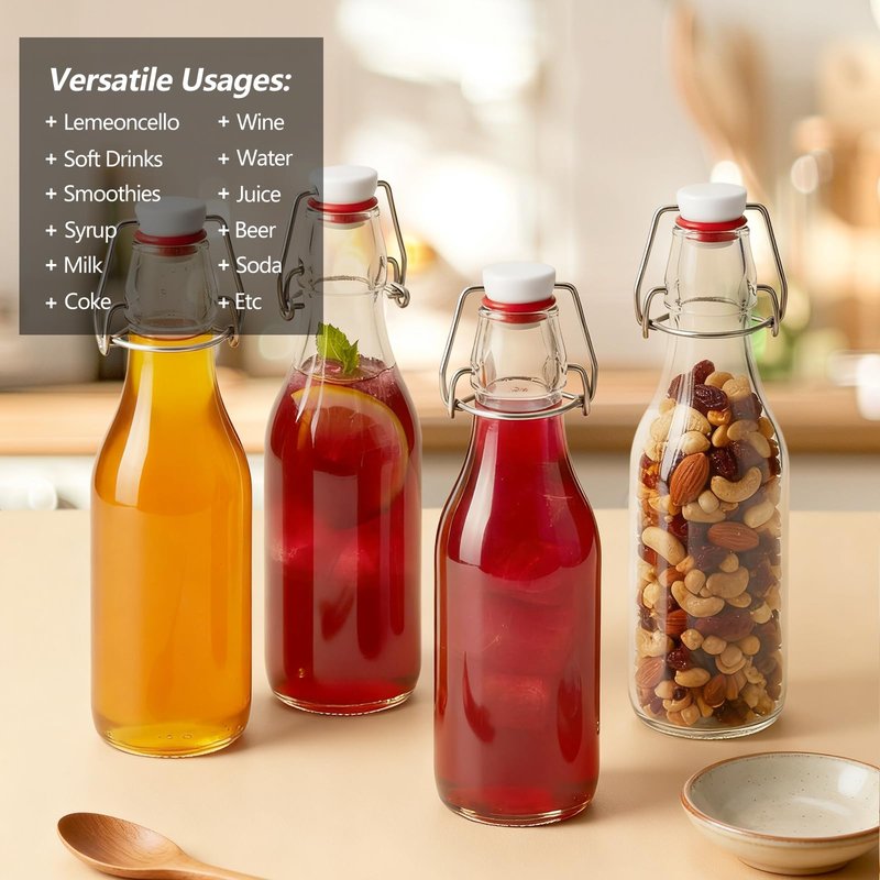 Ruckae 12 Pack 8.5oz Swing Top Glass Bottles with Lids Kombucha Coquito Flip Top Glass Bottle for Syrup Vanilla Extract Brew Beer Kefir Air Tight Bottles for Gift (8.5 oz 12 pack)