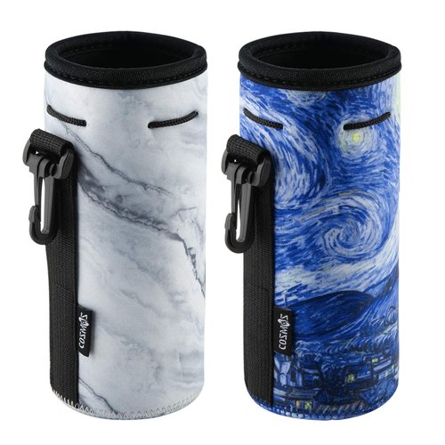 CM Neoprene Bottle Sleeve - Portable Insulator Cover with Drawstring for 18-20 Oz Bottle (Marble & Van Gogh Painting Patterns, 2 pcs)
