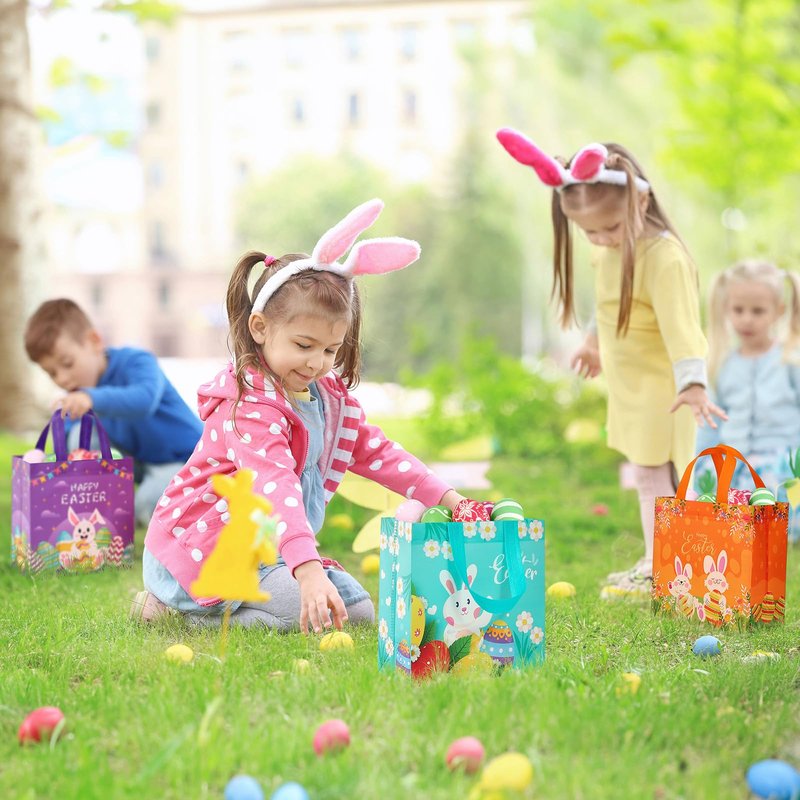 ZUIYIN 18Pack Easter Gift Bags Egg Hunt Bags with Handles for kids, Non-Woven Bags for Easter Baskets, Egg Hunt Game, Party