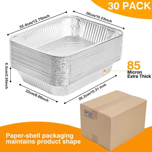 Gladify Aluminum Foil Pans 9x13 Disposable Baking Pans 30 Pack Heavy Duty Half Size Tin Foil Trays for Steam Table, Roasting, Cooking, Heating, Freezing Food