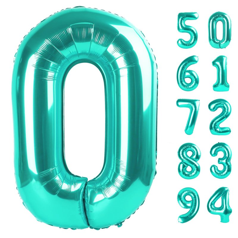 Teal Blue Number Balloon 40 Inch, 0 Number Balloons, 10 20 30 40 50 Numbers Balloon Birthday Decorations, Teal Party Supplies for Women