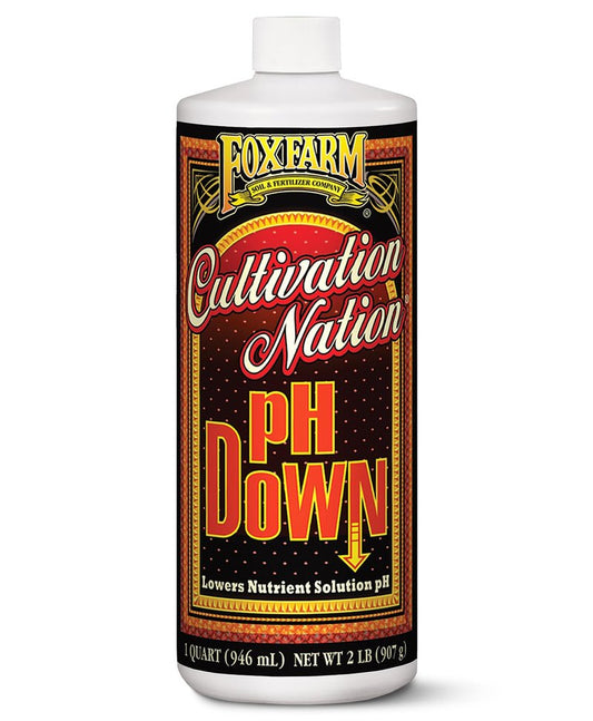 FoxFarm Cultivation Nation pH Down for Plants’ Nutrient Solutions - Formulated with Citric Acid for Adjustment - Ideal for Soil & Hydroponics, Lowers pH Levels of Nutrient Solution - 1 Quart