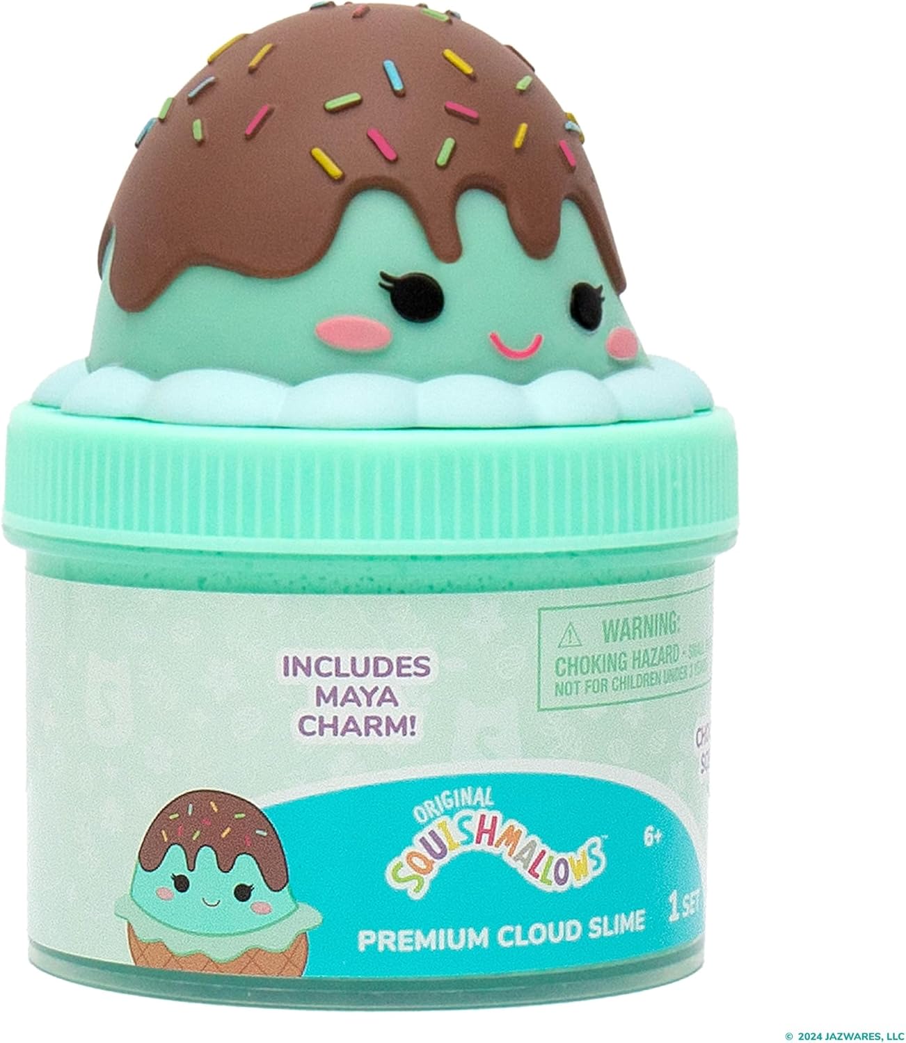 Squishmallows Maya The Ice Cream Cloud Slime - Chocolate-Scented 8 oz. Storage Container with Figurine Topper & Rubber Charm