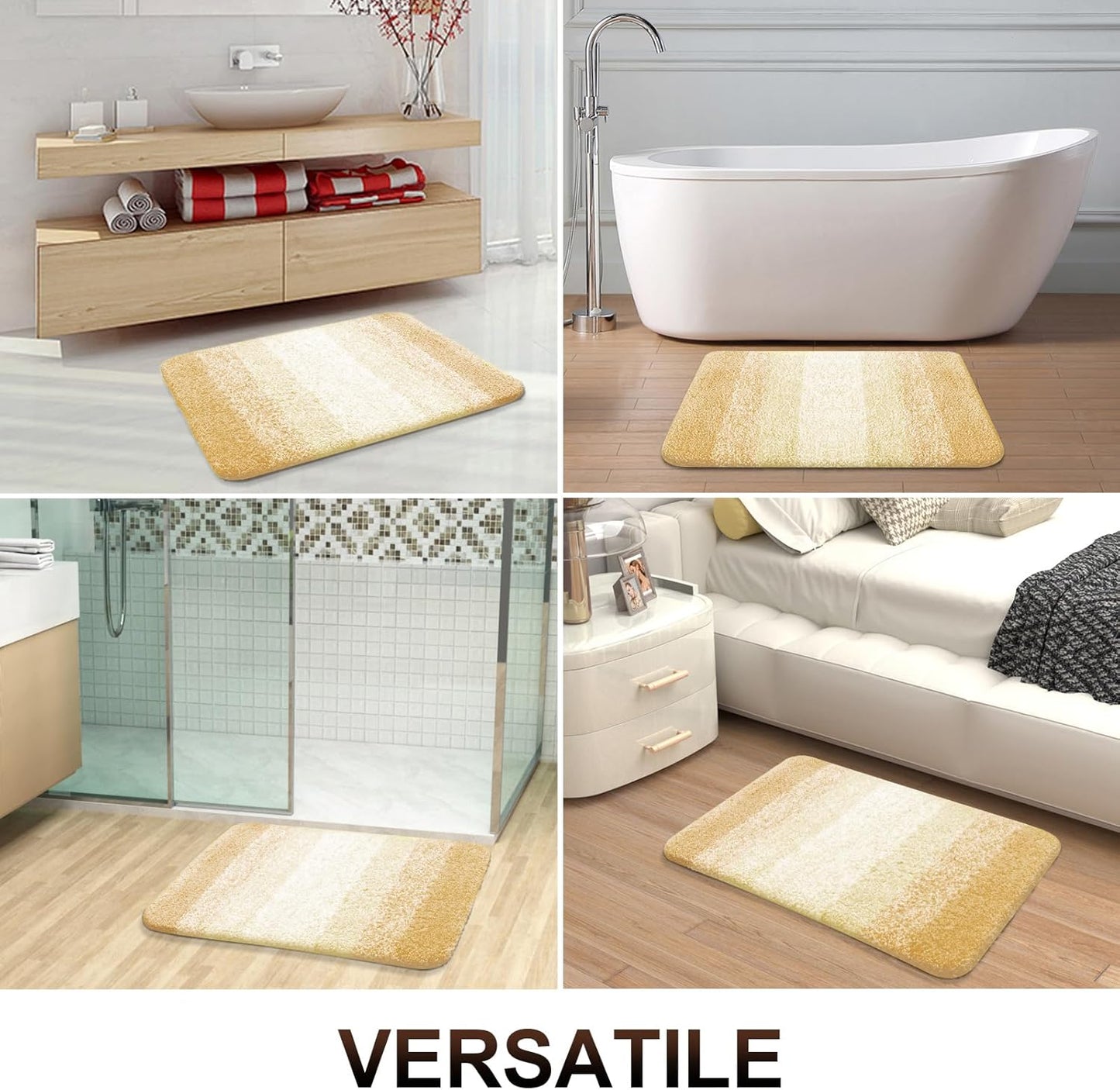 OLANLY Luxury U-Shaped Toilet Rugs - Extra Soft Microfiber, Non-Slip, 24x20, Light Yellow