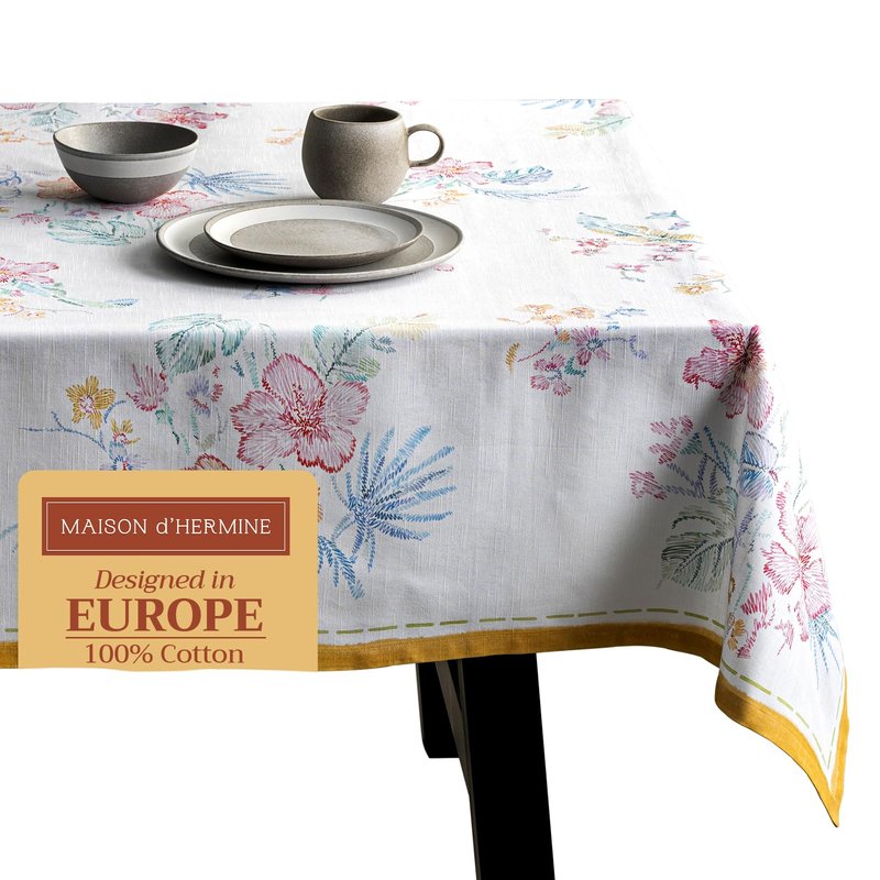 Maison d' Hermine Table Cloth Rectangle Table 100% Cotton 70 x 120 Inches Tablecloth Reusable Decorative for Dining Kitchen Room Farmhouse Home Gifts for Mothers Day Spring Summer - Paradise Island