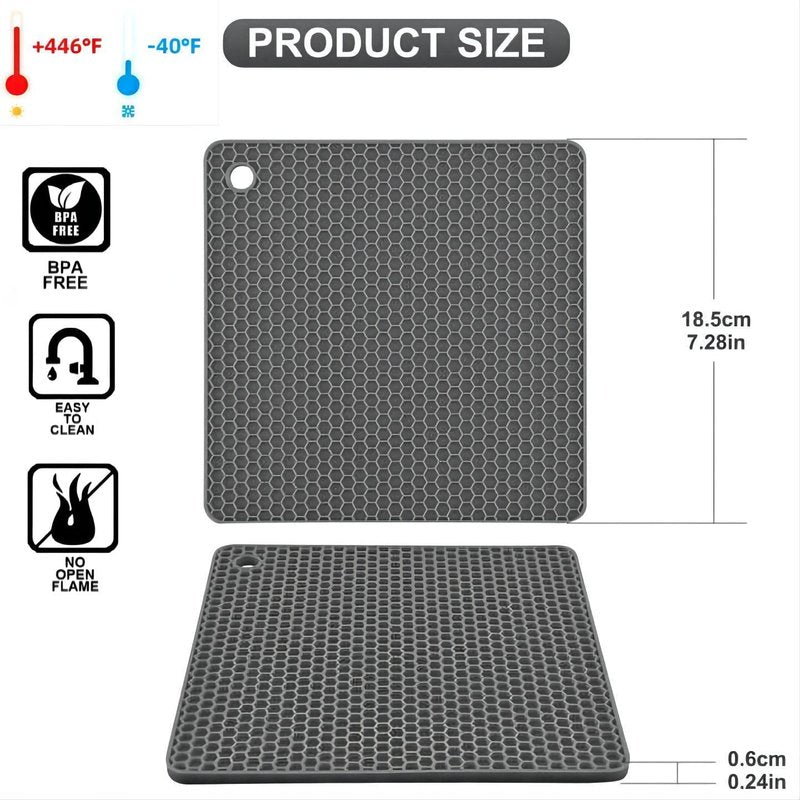 Hotsyang Silicone Trivets Mats Set, Hot Pads and Trivets for Hot Dishes, Pots and Pans, Black Silicone Hot Pads for Kitchen Table, Square Trivet Mat Set of 4