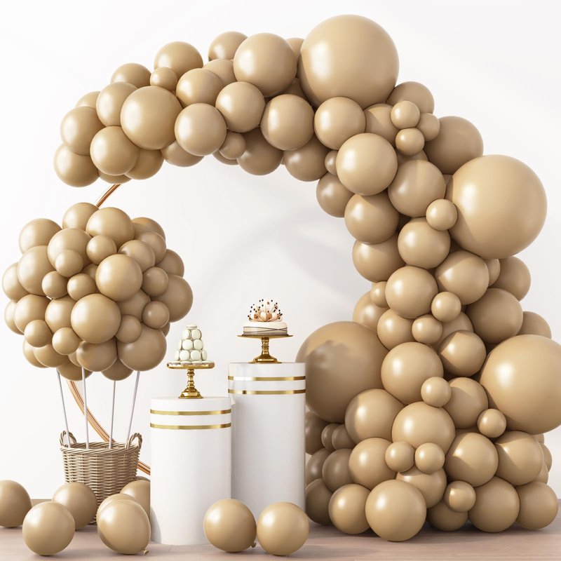 RUBFAC Vanilla Brown Beige Balloons 129pcs Different Sizes Pack of 18 12 10 5 Inch, Light Brown Cream Ivory Balloon Neutral Boho Garland Arch Kit for Wedding Baby Shower Birthday Party Decorations