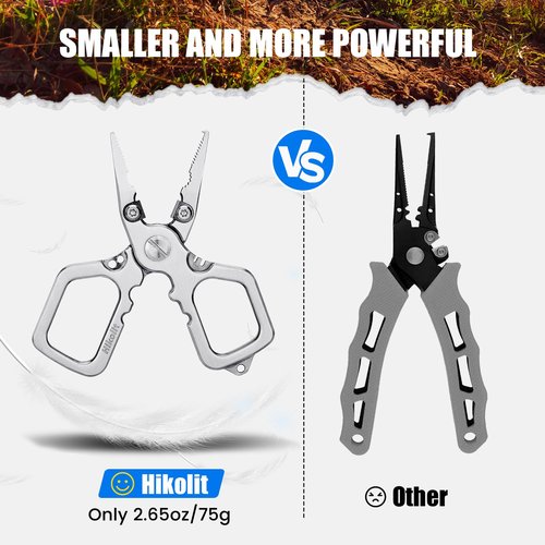 Hikolit 4 inch Fishing Pliers Saltwater, Stainless Steel Fishing Pliers with Split Ring, Fish Hook Remover, Tungsten Carbide Cutters, Fishing Gift for Men