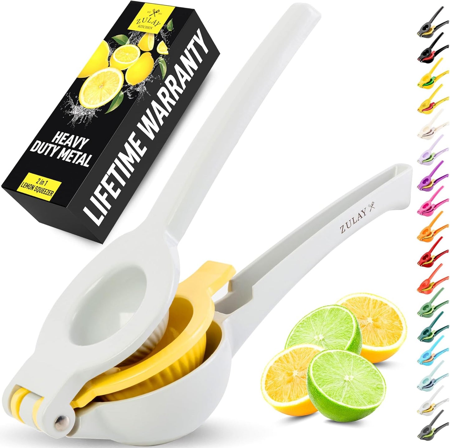 Zulay Kitchen 2-in-1 Lemon Squeezer - Sturdy Hand Juicer for Maximum Juice Extraction - Gray/Yellow