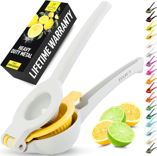 Zulay Kitchen 2-in-1 Lemon Squeezer - Sturdy Hand Juicer for Maximum Juice Extraction - Gray/Yellow