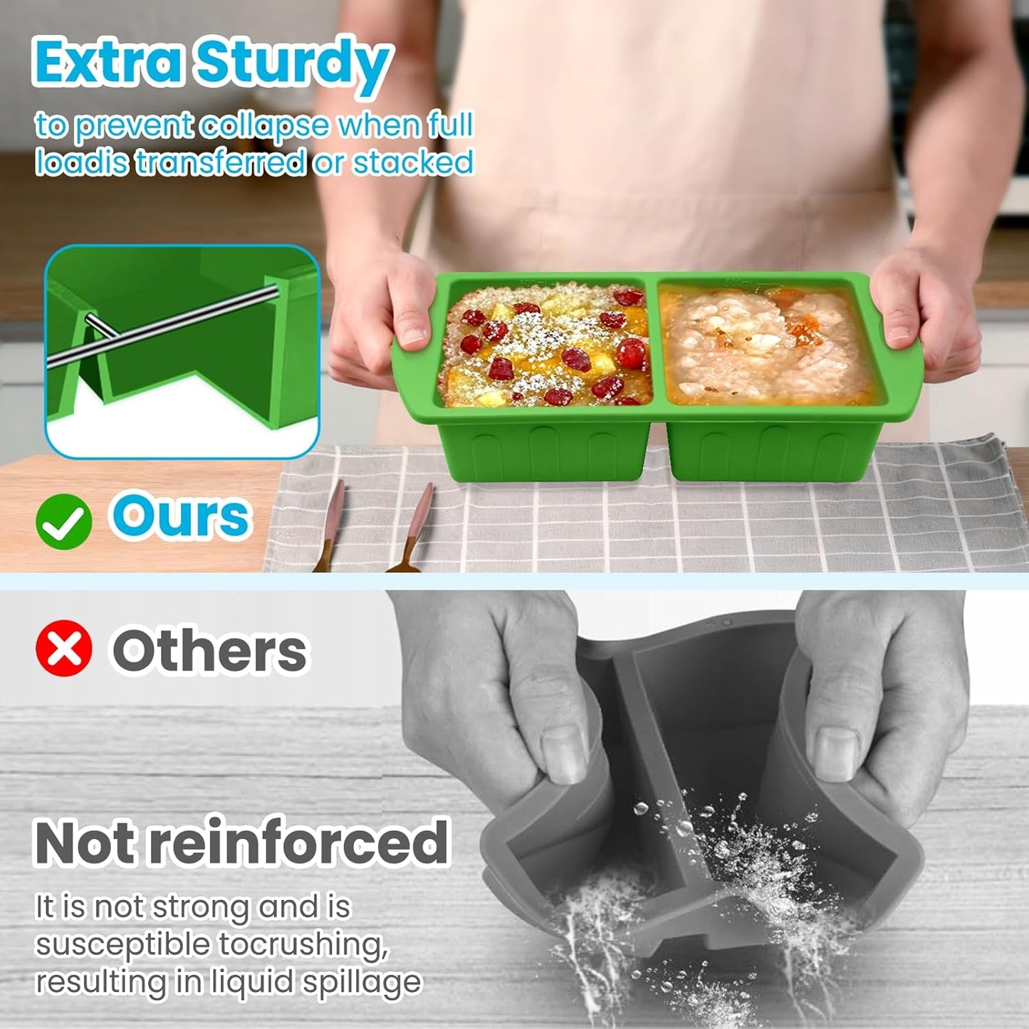 Skiennix Silicone Freezer Trays - 2 Pack with Lid for Easy Storage | Leakproof Soup Molds, 2 Cup