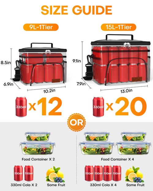 HOTOR Insulated Lunch Box for Men & Women - Leak-Proof Cooler Lunch Bag with 4 Pockets, Adjustable Strap, Ideal for Work, Picnic, Travel - Large, Light Grey, 13.0"×7.9"×9.1"