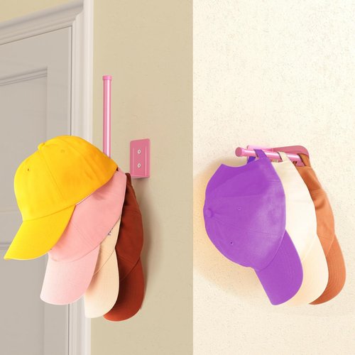 Durmmur Hat Racks - 2 Pack Stainless Steel Baseball Cap Organizer | Strong Adhesive & Wall-Mounted (Pink, 6 in)